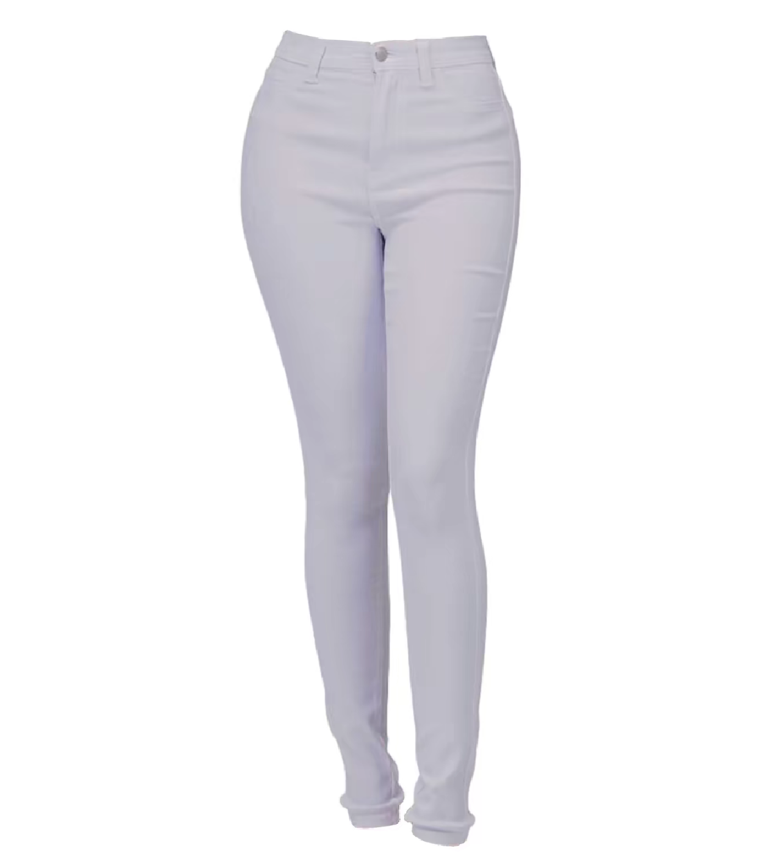 A pair of light purple stretch skinny jeans product outline on a white background