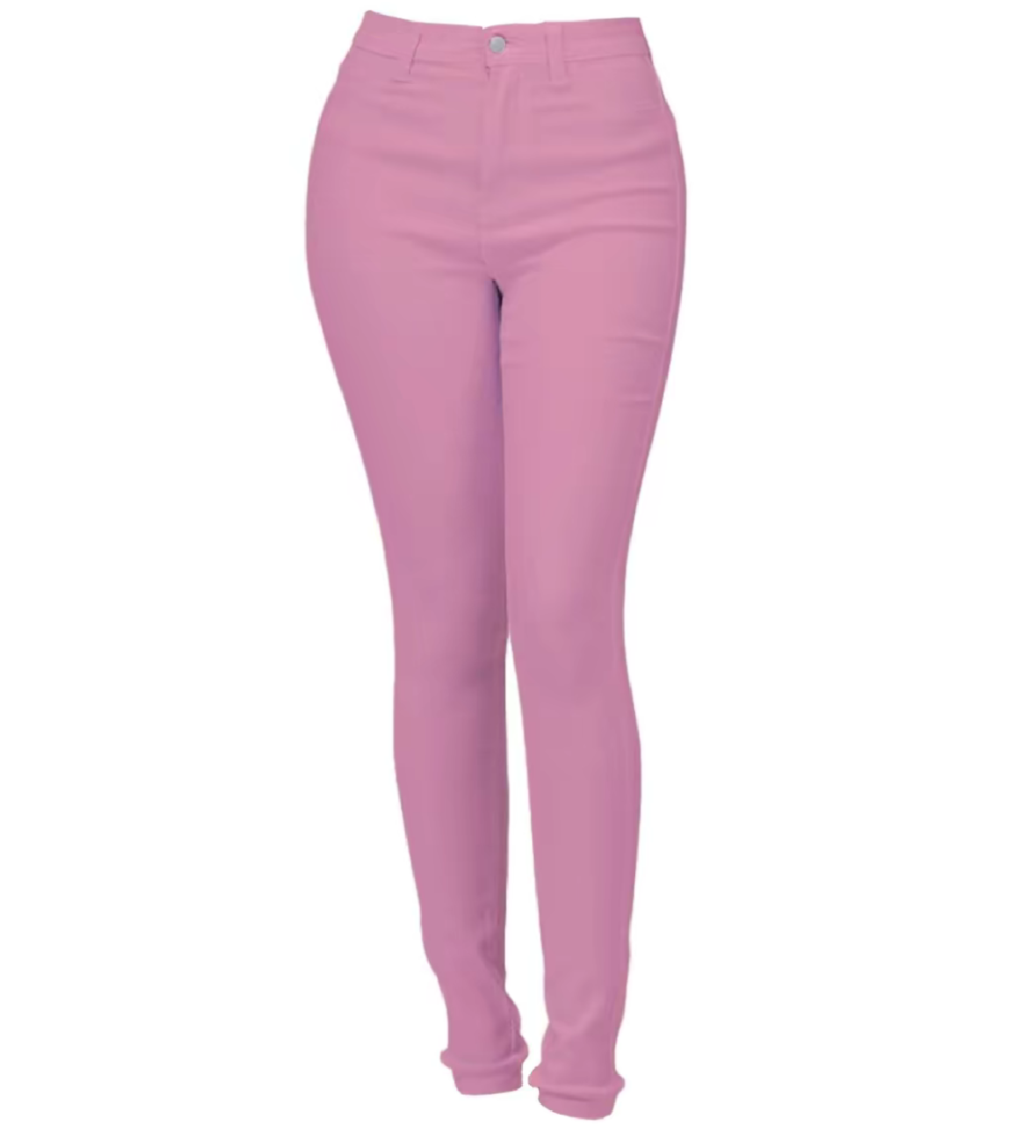 A pair of pink stretch skinny jeans product outline on a white background.