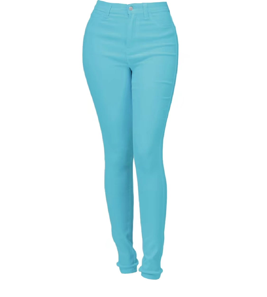 Light blue skinny jeans product outline on white background