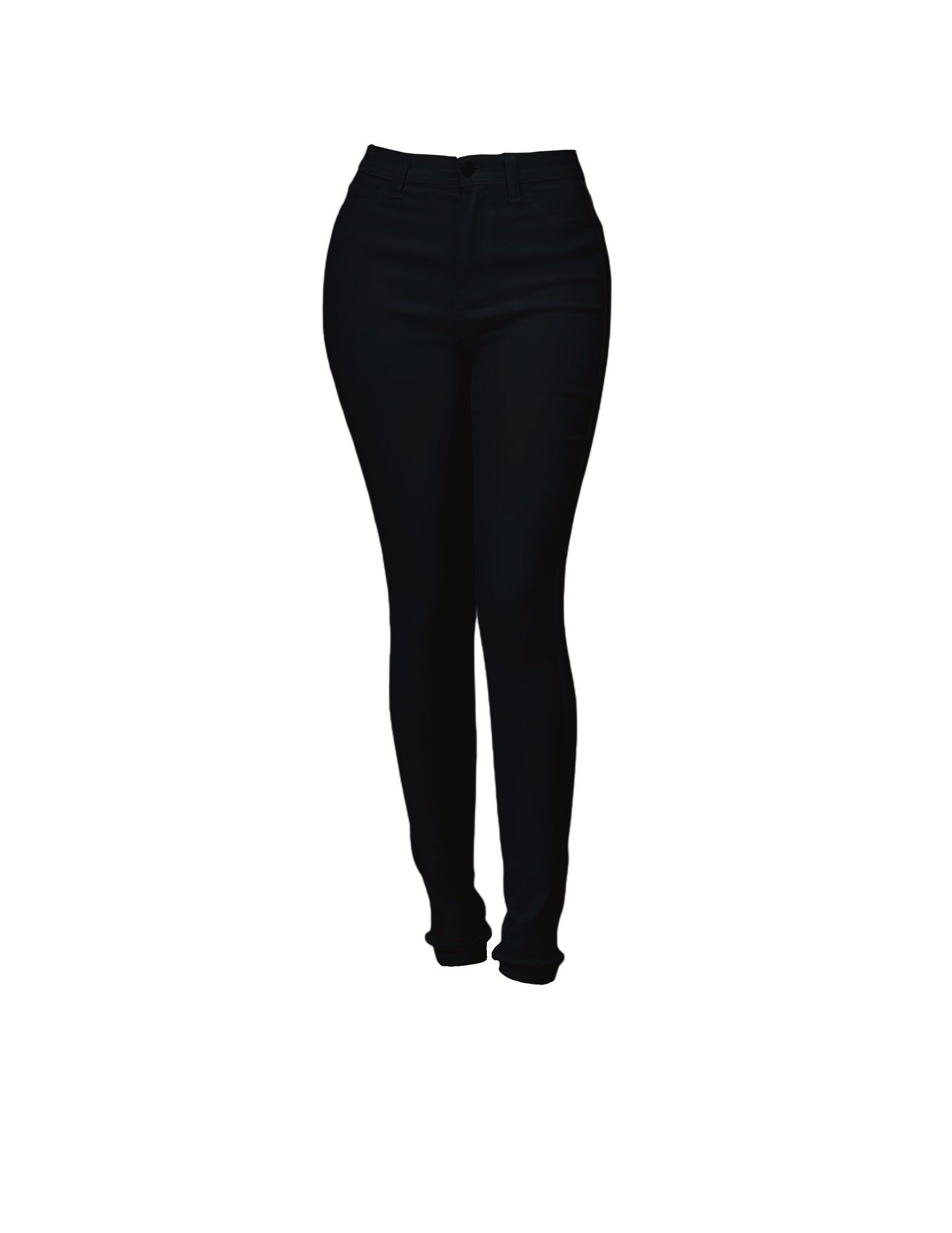 Front view of jet black skinny jeans outline on white background